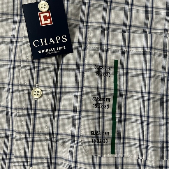 Chaps Mens Dress Shirt Oxford Gray Plaid Wrinkle Free Causal Size 15 32/33 - Picture 3 of 4